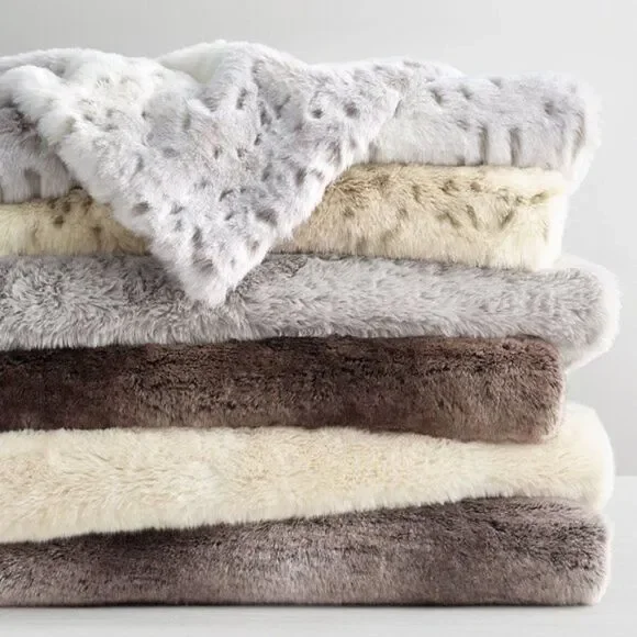 RESTORATION HARDWARE BABY LUXE FAUX FUR STROLLER BLANKET SNOW LEOPARD