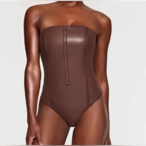 SKIMS Strapless Chocolate Brown One-Piece Swimsuit