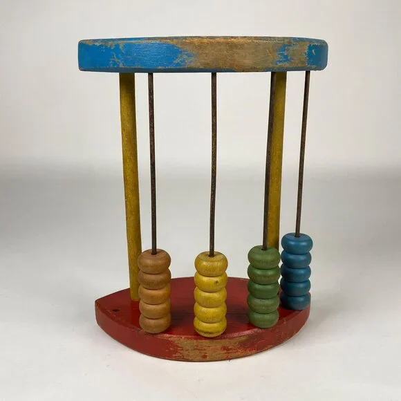 Vintage Holgate Wood Toy Abacus Rocking Horse Painted Beads & Base Made in USA