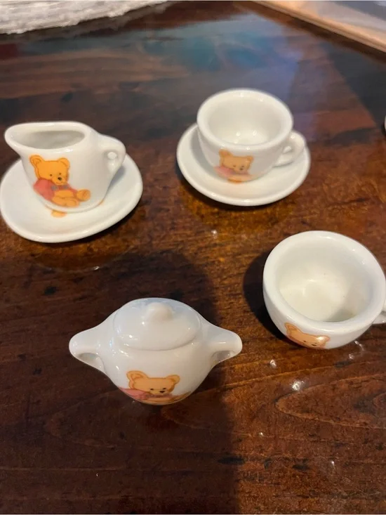 Miniature Teddy Bear Ceramic Tea Set for Kids - White