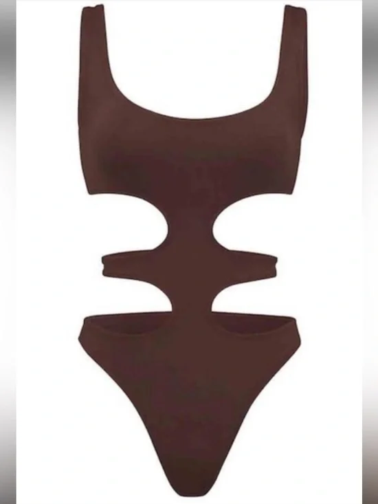 Skims Cocoa Swim Tank Monokini Swimsuit, Size S NWT