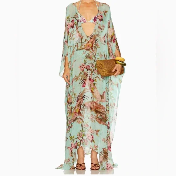SKIMS X Roberto Cavalli Long Green Floral Print Kaftan S NWT