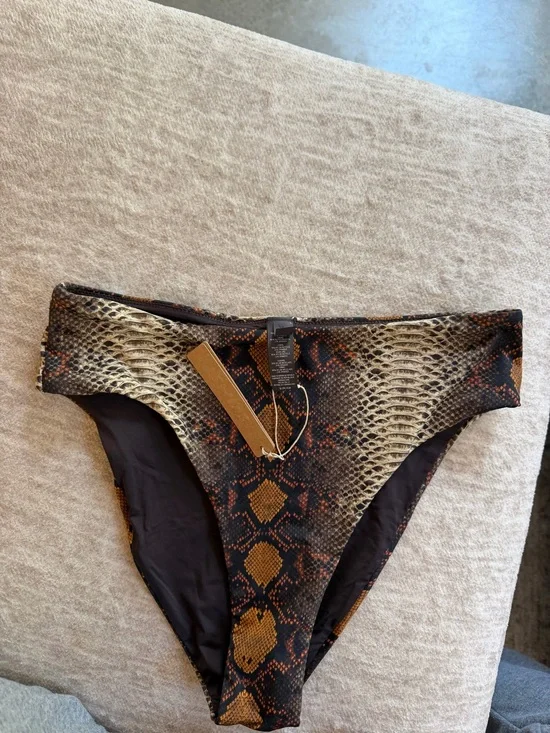 SKIMS Snake-Print Bikini Bottoms in Brown and Black with Orange Accents