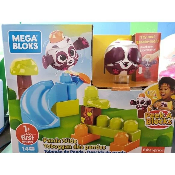 MEGA BLOKS Peek-A-Blocks Panda Slide Building Set 14 Pcs Age 12 Months + NEW