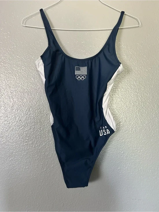 SKIMS Swim USA Neck One Piece Swimsuit Navy Colorblock - Size M