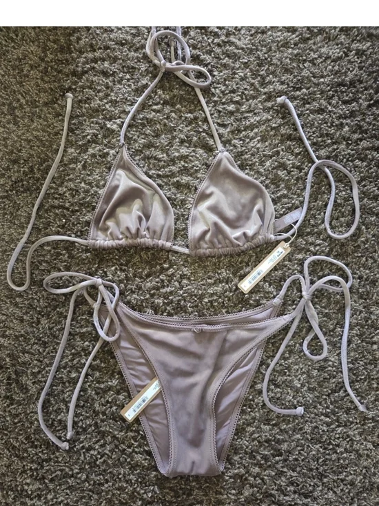 SKIMS Triangle String Bikini Set in Taupe