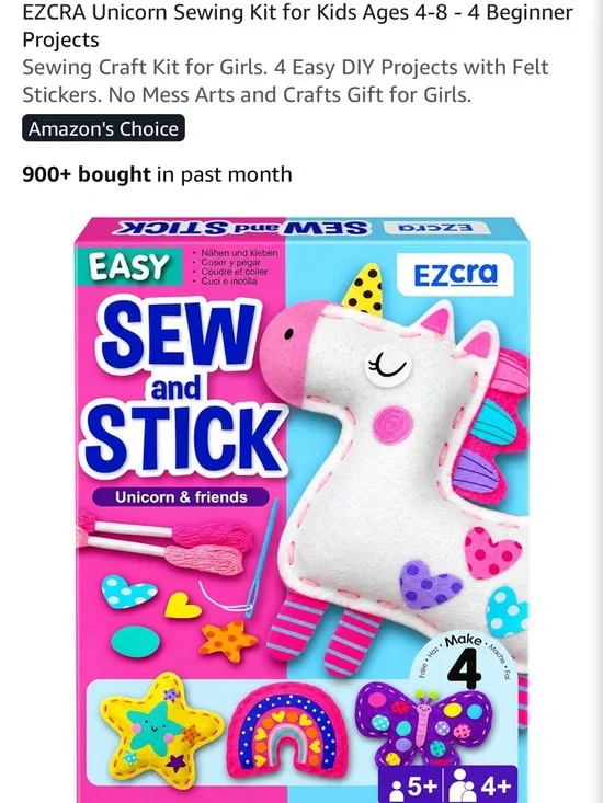 EZCRA Unicorn Sewing Kit Sewing Craft Kit Arts and Crafts Gift for Girls.