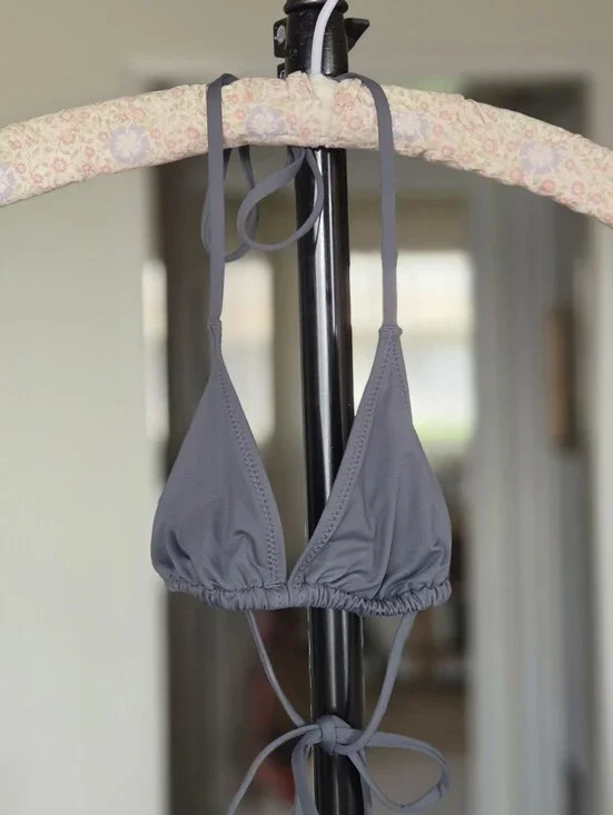 Skims Gray Triangle Bikini Top - Halter Tie