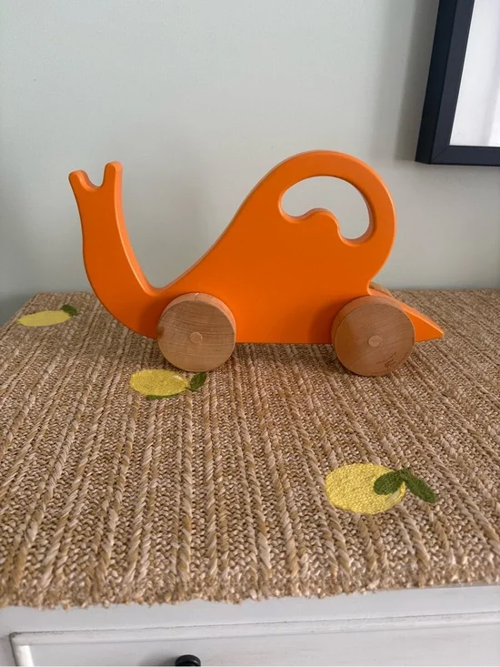 Manny Simon Wooden Snail Push Toy Orange Roller Made in USA Toddler Eco Toy Move