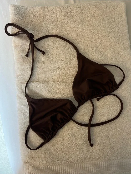 SKIMS Brown Triangle String Bikini Top
