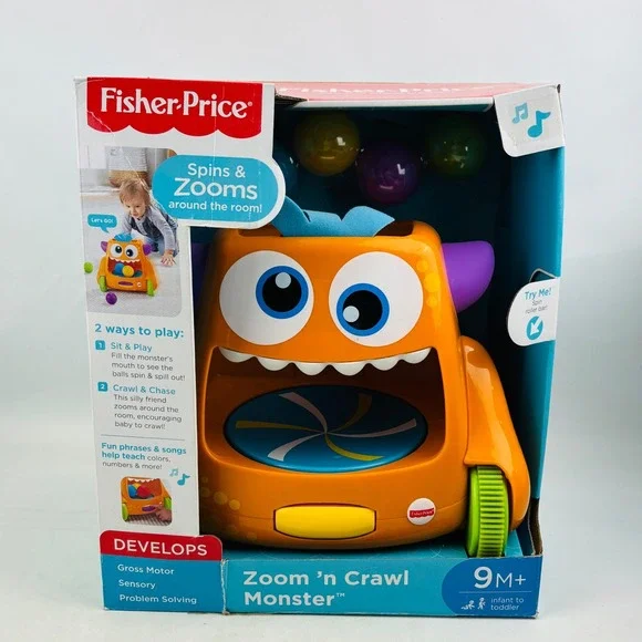 Fisher Price Zoom n Crawl Monster Baby Toy Musical Ball Spinner Songs Sounds