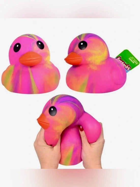 Toymendous SQUEEEZY Jumbo Squishy Duck Chick VIRAL Toy In Hot PINK Tie-Dye 🩷🌈NEW