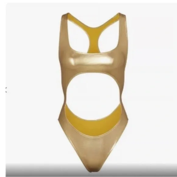 SKIMS by Kim Kardashian Metallic cut out swim monokini in GOLD Size 3X