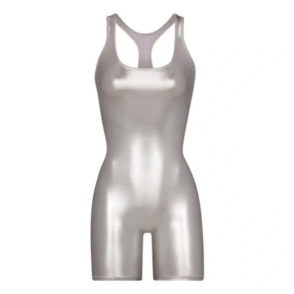 SKIMS Metallic Silver Bodysuit Nickle nwt