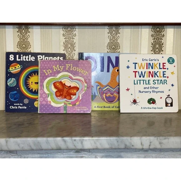 Set of 4 Board Books | Flower Dinosaur Colors Nursery Rhymes Carle Planets