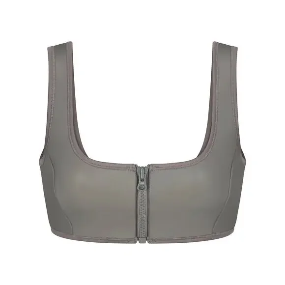 SKIMS Rubberized Scuba Swim Scoop Neck Bikini Top Grey Chalk Size S