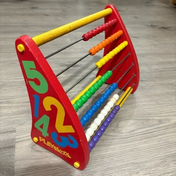 Vintage PLAYSKOOL Abacus Wooden Bead Counting Math Toy Rainbow 60’s-70’s