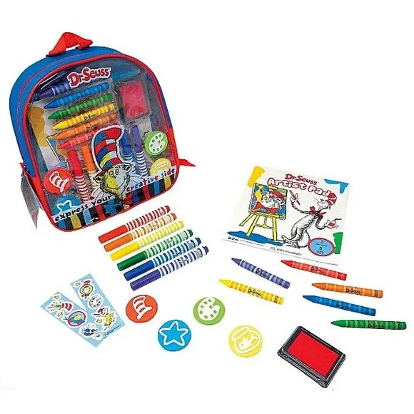 Dr. Seuss Art & Activity Reusable Backpack Markers, Crayons, Stamps Toddler Toy
