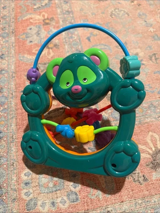 Vintage Teal and Orange Busy Bead Bear Activity Toy - Kids Learning Toy