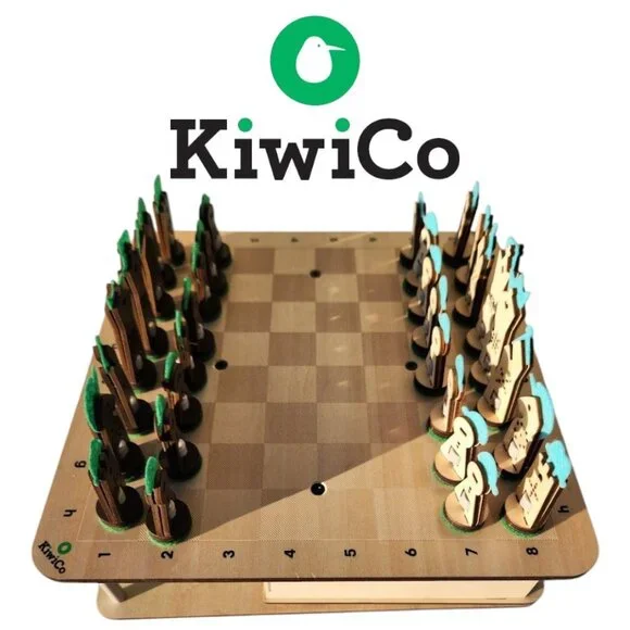 KiwiCo Chess Set Wooden Game Board and Pieces with Hidden Storage - Assembled Ar