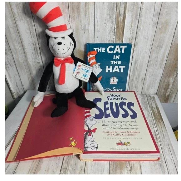 Dr Seuss Cat in the Hat Plush & Book Set Your Favorite Seuss Treasury 13 Stories