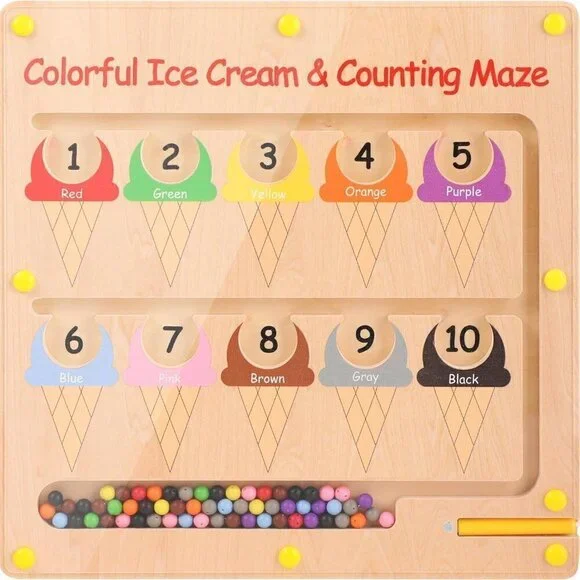 Magnetic Color and Number Maze Wooden Magnets Board Puzzle for Toddlers