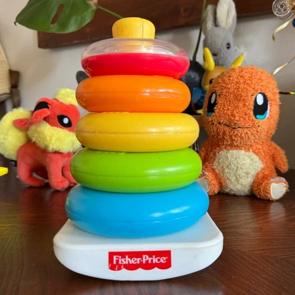 Fisher Price Rock-A-Stack Toy with 5 Stacking Rings w/Top Rattle Ring