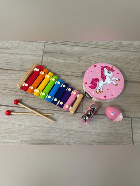 Rainbow Xylophone and Pink Unicorn Percussion Set for Kids
