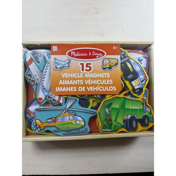 Melissa & Doug 15 Wooden Vehicle Magnets Set Transportation Toddler Toy 35000