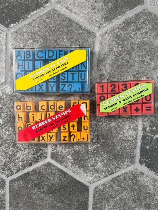 Lakeshore Learning  3 Rubber Stamp Sets — Upper & Lowercase Alphabet + Numbers