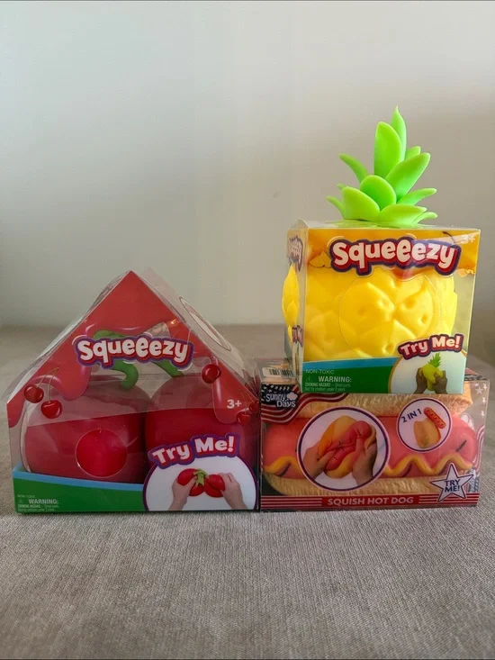 Sunny Days Squeezy Pineapple, Cherries & Hot Dog Fidget Toys | New