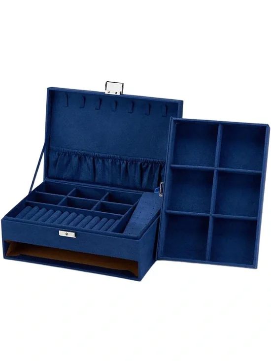 🟡3/$15 DEAL! Blue Velvet Jewelry Organizer Box - 10.63x7.48x4.33 inch