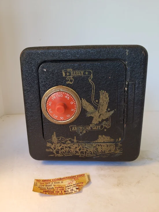 Vintage 1960s Early American Toy Safe with Combination Tag