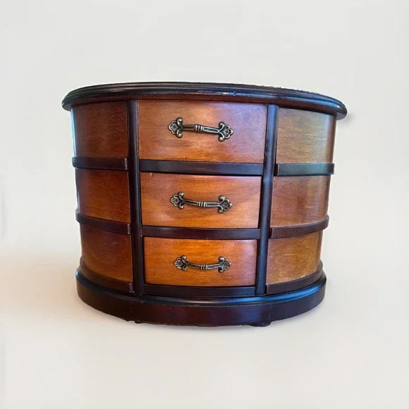 Vintage Mele & Co. Walnut Wooden Jewelry Box, Rotating Swivel Drawers & Mirror