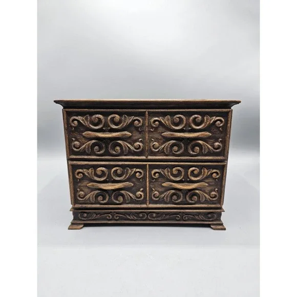 Vintage 70s Lerner Ornate Plastic Jewelry Office Sewing‎ Box 2 Drawers Made USA