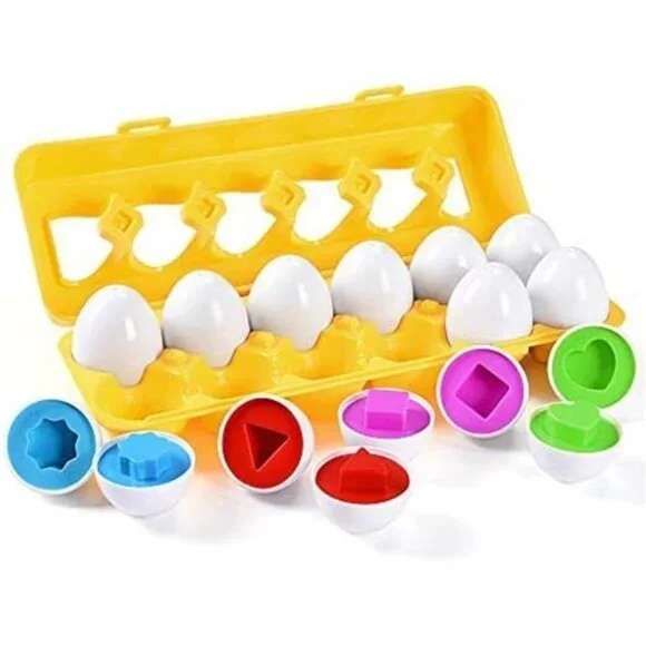 12 Matching Eggs with Coordinated Shapes and Colors for Toddlers