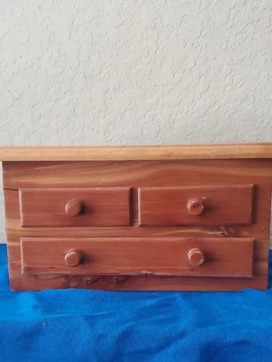 Vintage Wooden Miniature Dresser Jewelry Box - 3 Drawer Trinket Chest Organizer