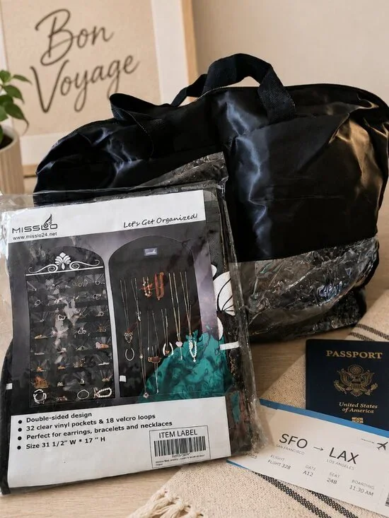 MISSLO Travel Jewelry Organizer Set with Clear Travel Tote – Black | New