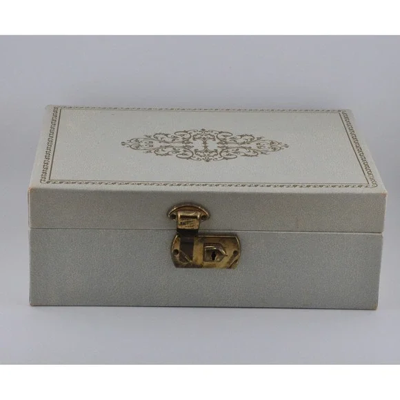 Vintage‎ Jewelry Box Large Light Blue Good Filigree Mirror Tray