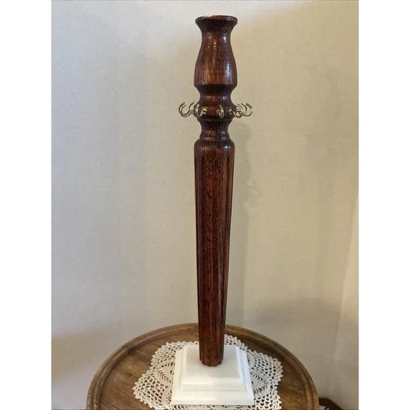Vtg Solid Wood Necklace Stand Jewelry Holder Fluted Pillar Tower Display 10Hooks