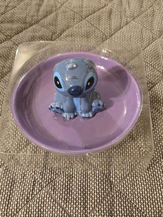 Disney Blue Stitch Ceramic Ring Dish on Lavender Tray