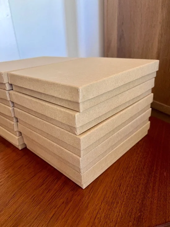 Qty 10 Brown Kraft Cotton-Filled Jewelry Boxes 5-1/2