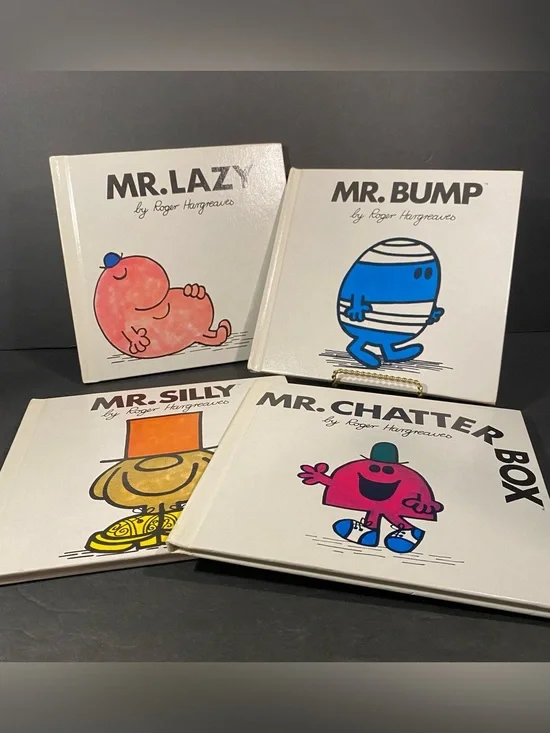 Mr. Men Vintage Books Bundle Roger Hargreaves- Bump Lazy Silly Chatterbox