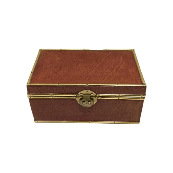 Chinese Leather Covered Trinket Box With Sticker Jewelry‎ Box