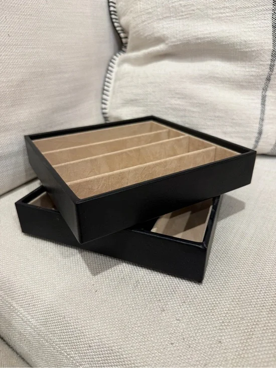 Set of Black Jewelry Divider Trays with Beige Felt Inserts