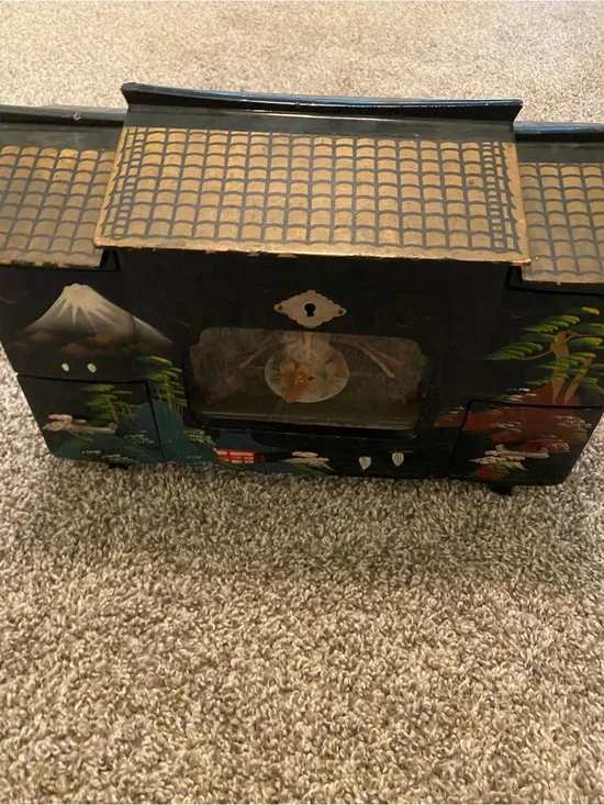 Hand-Painted Black Asian-Inspired Decorative Jewelry Box
