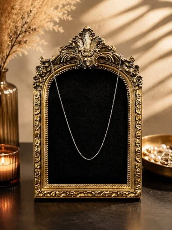 Vintage Style Gold Jewelry Display Stand with Black Velvet Necklace Holder