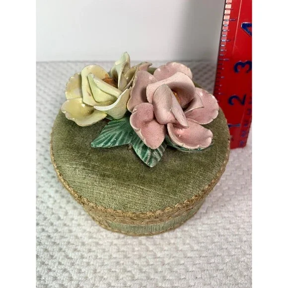 Victorian Velvet box with ceramic flowers