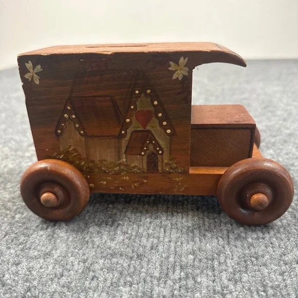 Vintage Toystalgia Wooden‎ Piggy Bank Coin Holder Kids Toy