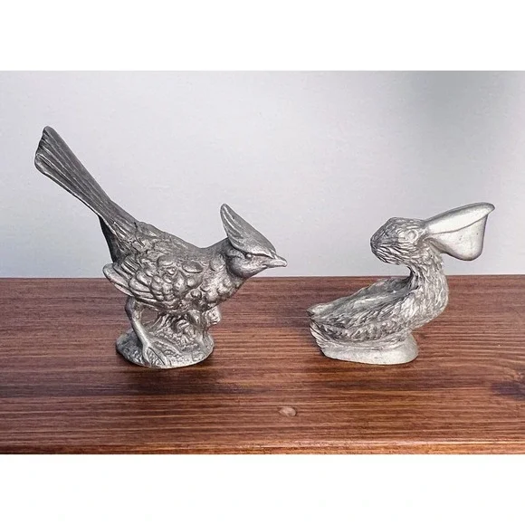 Vintage Spoontiques Pewter Bird Figurines Cardinal P63 Pelican 152 Set of 2 1981